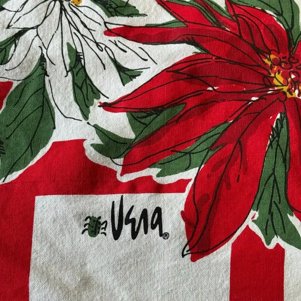 Vintage Vera Neumann Small Christmas Tablecloth Poinsettias 48x53